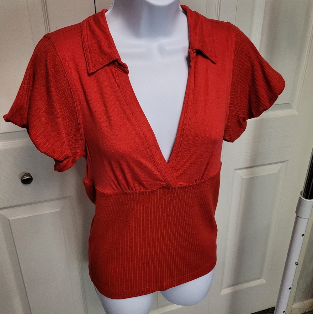 Free People Deep V-Neck Knit Shirt